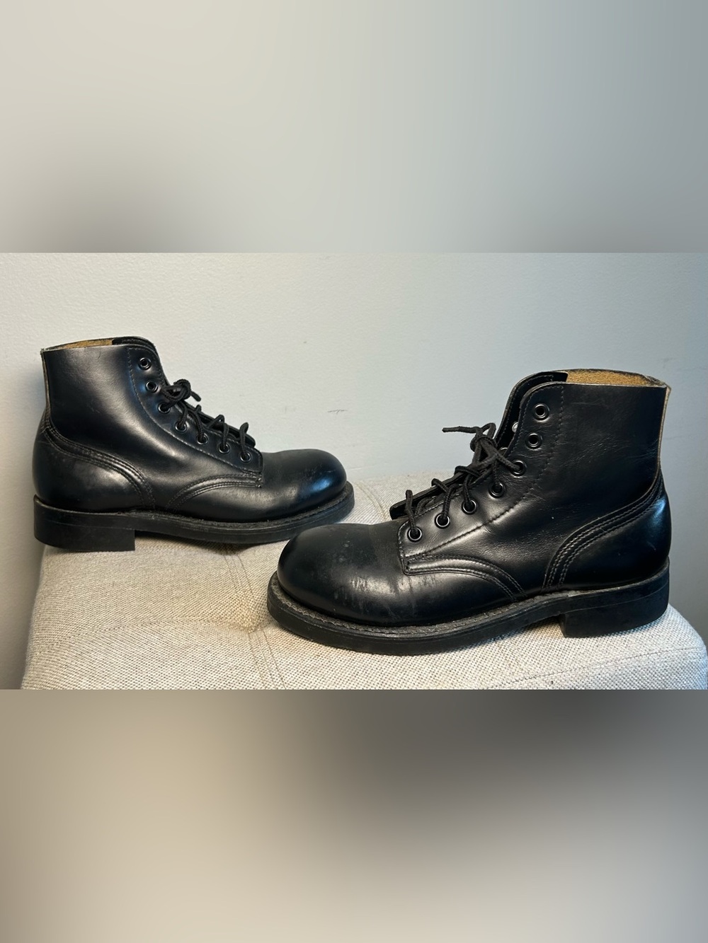 Vintage Military Drill Boots Black Leather Sz 3.5B 1979 Biltrite Oil Resistant